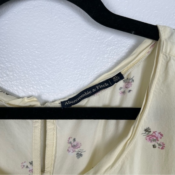 Abercrombie & Fitch Floral Short Sleeve Button Back Blouse Yellow Sz XL - Picture 4 of 6